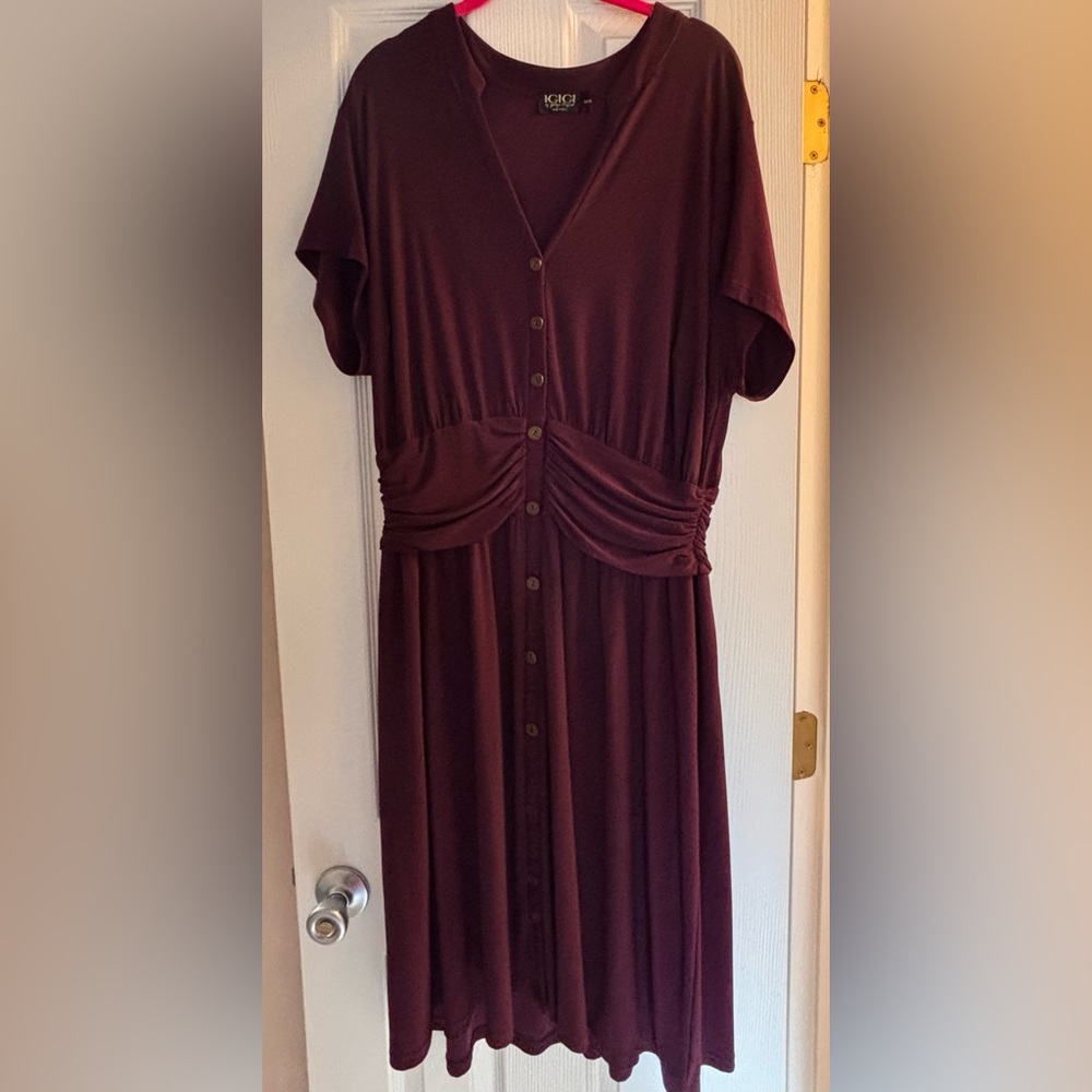 IGIGI Women's Burgundy V Neck Button Front Dress 18/20